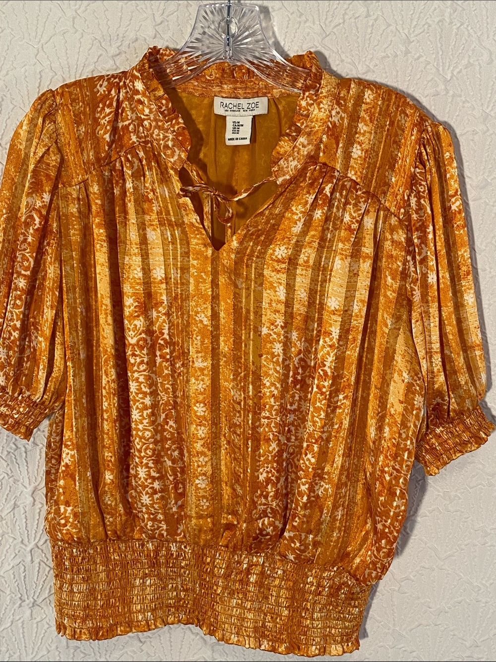 Rachel Zoe Golden Mustard Patterned Peasant Blouse